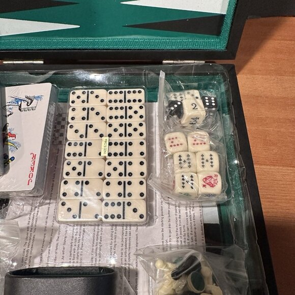 Vtg Multi Game Set Backgammon Chess Checkers Dominoes Poker Dice Cards Complete - Picture 7 of 13